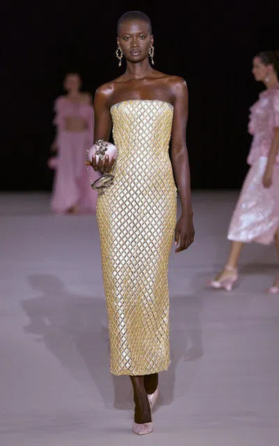 Georges Hobeika Embellished Strapless Silk-blend Column Gown In Neutral