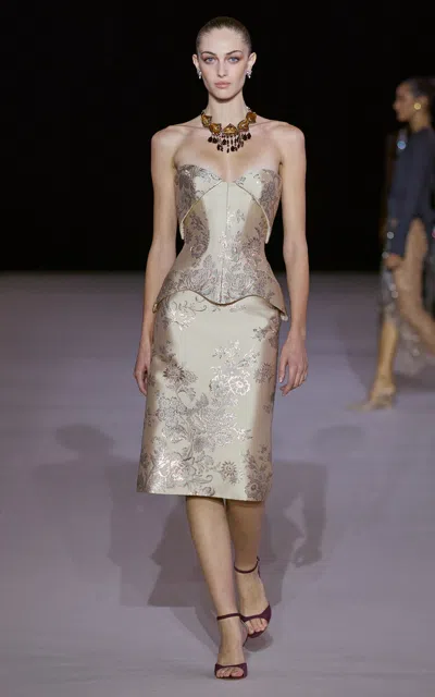 Georges Hobeika Floral Brocade Silk-blend Corset Top In Neutral