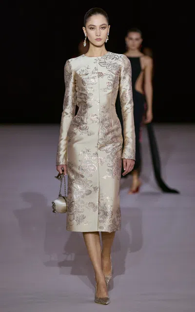 Georges Hobeika Floral Brocade Silk-blend Midi Dress In Neutral