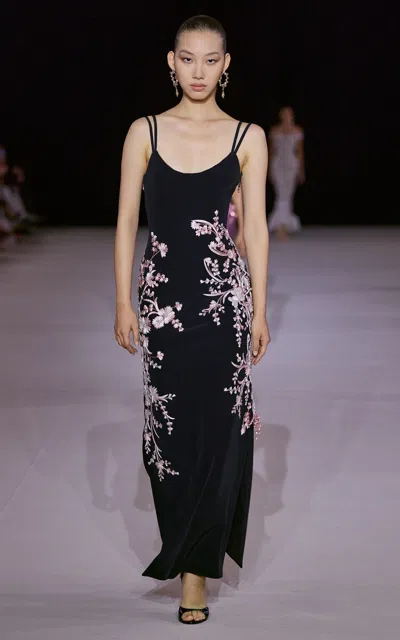 Georges Hobeika Floral Embroidered Silk-blend Gown In Black