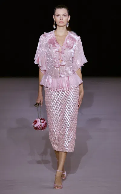 Georges Hobeika Ruffled Silk-blend Blouse In Light Pink