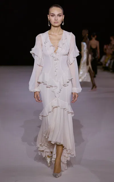 Georges Hobeika Ruffled Silk-blend Chiffon Gown In Neutral