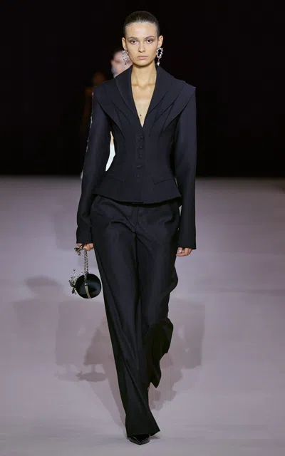 Georges Hobeika Sculpted Silk-blend Tailored Jacket In Black