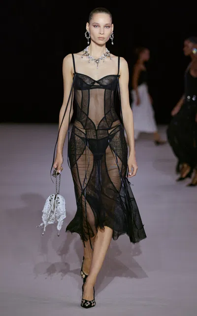 Georges Hobeika Sheer Silk-blend Corset Midi Dress In Black