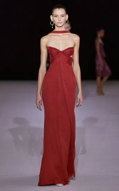 Georges Hobeika Strapless Draped Silk-blend Gown In Red