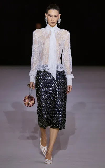 Georges Hobeika Tie-neck Silk-blend Lace Blouse In White