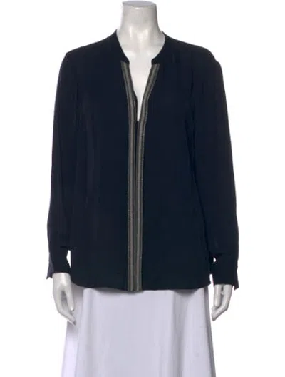 Pre-owned Georges Rech Silk V-neck Blouse In Blue