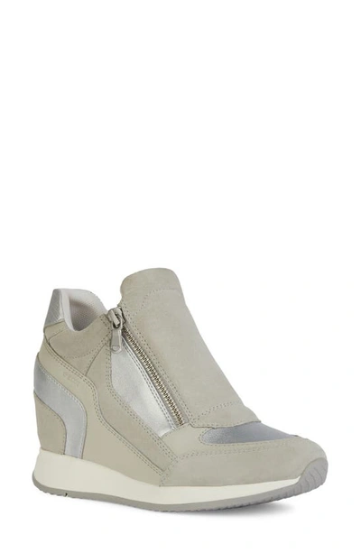 Geox Nydame Wedge Trainer In Grey/ Silver