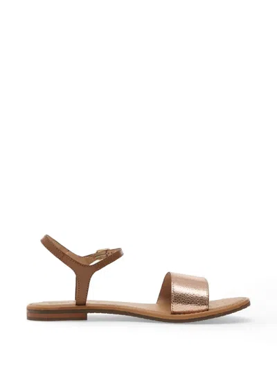 Geox Sozy S Metallic-effect Leather Flat Sandals In Brown