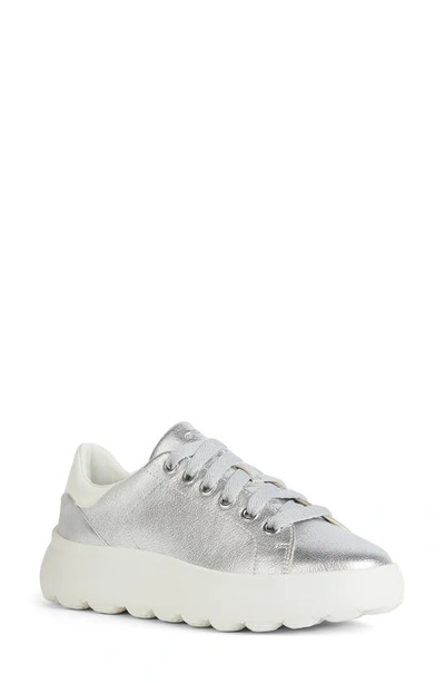 Geox Spherica Platform Sneaker In Silver/ Optic White