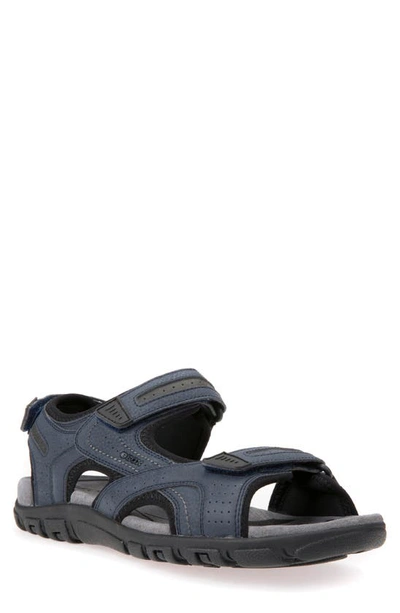 Geox Strada Sport Sandal In Navy/ Dk Grey