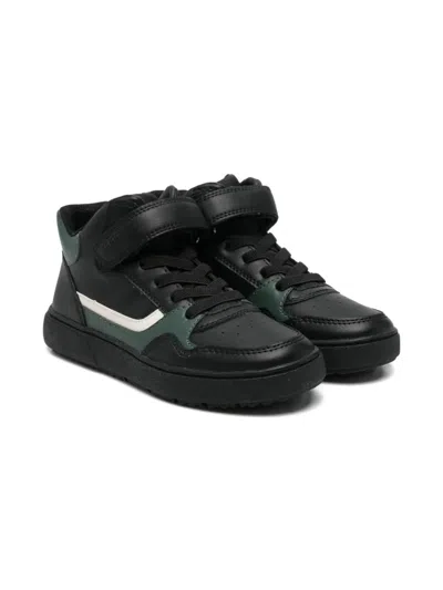 Geox Kids' Theleven Touch-strap Sneakers In Black