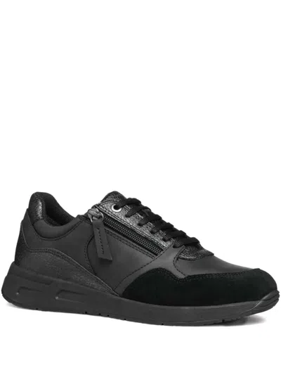 Geox Zip-detail Leather Sneakers In Black