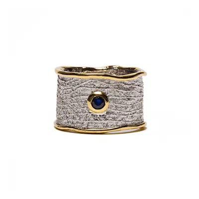 German Kabirski Women's Blue / Silver Nedrila Iconic Design Silver Ring With Blue Sapphire In Blue/silver