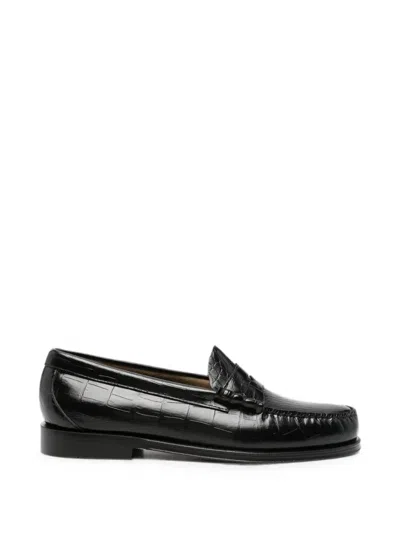 G.h.bass Weejun Heritage Larson Crocodile-embossed Loafers In Black