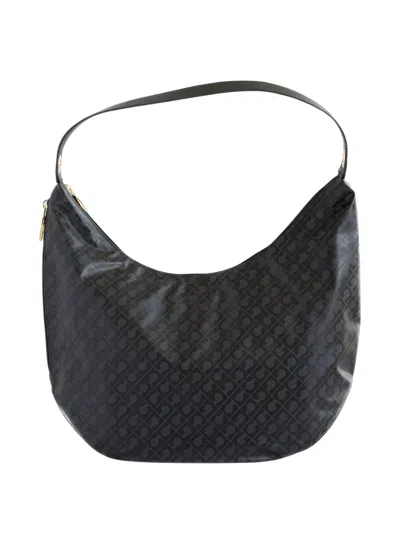 Gherardini Medium Hobo Bag With Curved Silhouette And Knot Detailing In Black