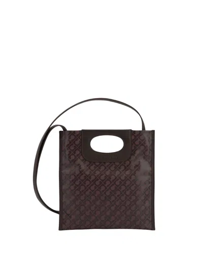 Gherardini Piattina Mini Compact Monogrammed Softy Canvas Shoulder Bag In Brown