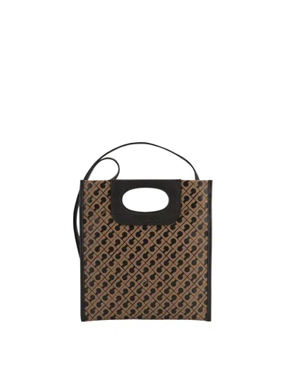 Gherardini Piattina Mini Flat Softy Canvas Leather Shoulder Bag In Brown