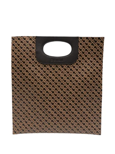 Gherardini Piattina Monogram Oval Handle Rectangular Tote Bag In Brown