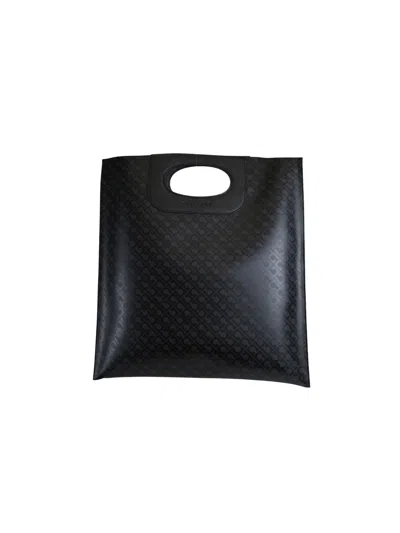 Gherardini Piattina Monogram Oval Handle Tote Bag In Black