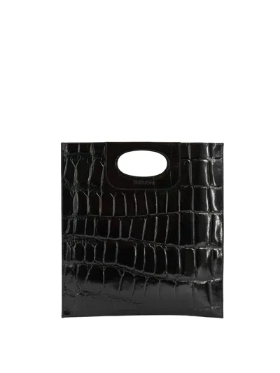Gherardini Piattina Oval Handle Croc-embossed Calfskin Leather Tote Bag In Black