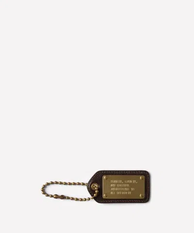 Ghurka Leather And Brass Personalization Tag In Vintage Walnut Leather