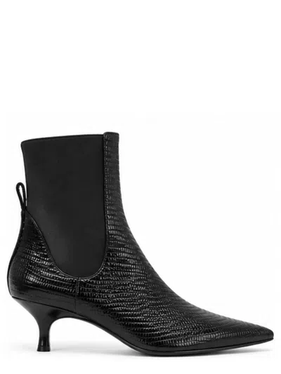 Gia Borghini Tara Mini Pointed-toe Leather Boots With Elastic Side Panels In Black