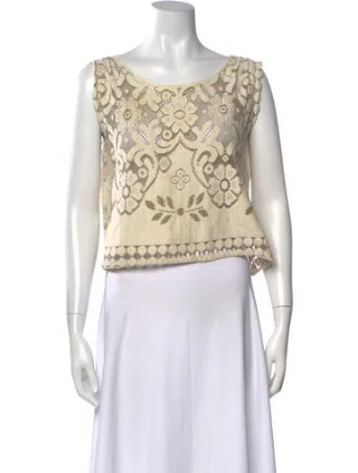 Pre-owned Giada Forte Floral Print Crew Neck Top In Neutrals