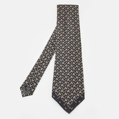 Gianfranco Ferre Black Fan Printed Silk Tie