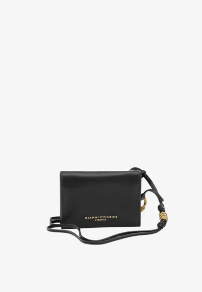 Gianni Chiarini Nappa Leather Compact Wallet With Strap In Black