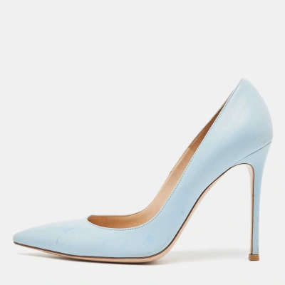 Pre-owned Gianvito Rossi Light Blue Leather Pointed Toe Pumps Size 39