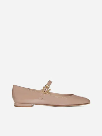 Gianvito Rossi Mary Ribbon Patent Leather Ballet Flats In Peach