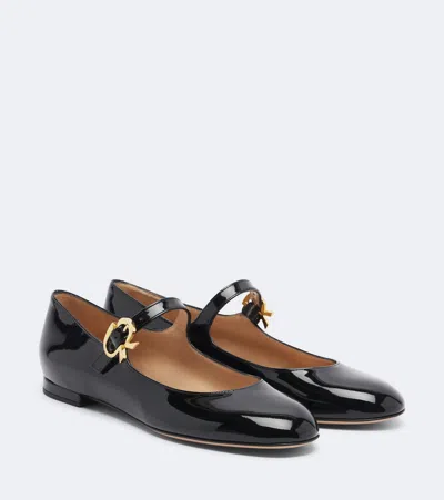 Gianvito Rossi Mary Ribbon Patent Leather Mary Jane Flats In Black