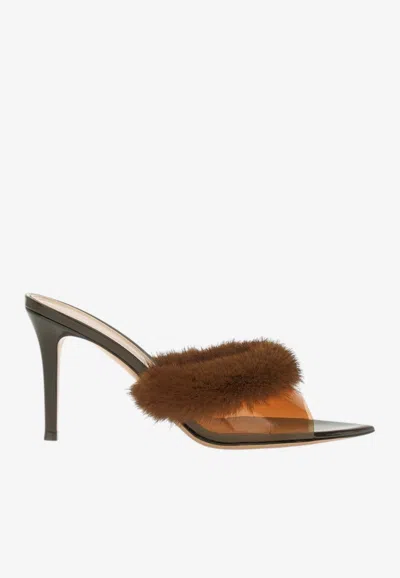 Gianvito Rossi Tanya 85 Mink Fur And Plexi Mules In Brown