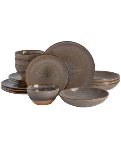 Gibson Elite Dreamweaver Double Bowl Terracotta Reactive 16 Piece Dinnerware Set, Service For 4 In White