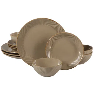 Gibson Home Plates And Bowls Set 12 Piece Ribbed Solid Color Dinnerware Set For 4 In Brown