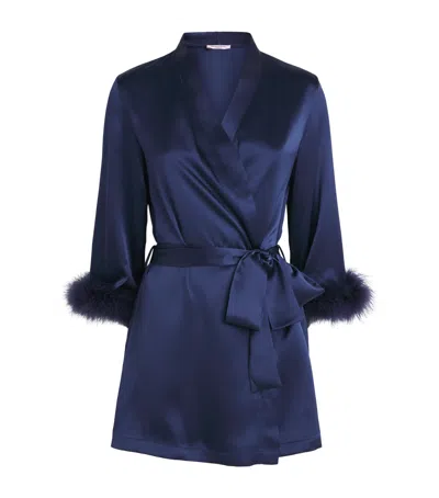 Gilda & Pearl Silk Meet Me At Midnight Short Robe In Blue