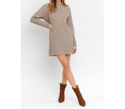 Gilli High Neck Knitted Sweater Dress In Mocha In Gray