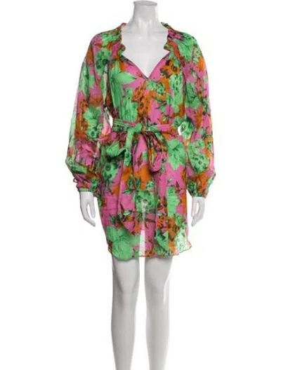 Pre-owned Gilner Farrar Floral Print Mini Dress In Green