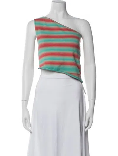 Pre-owned Gimaguas Striped One-shoulder Crop Top In Pink