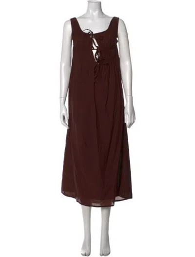 Pre-owned Gimaguas Tie Neck Midi Length Dress In Brown