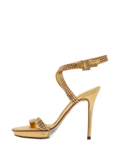 Pre-owned Gina Crystal-embellished Ankle-strap Sandals In Gold