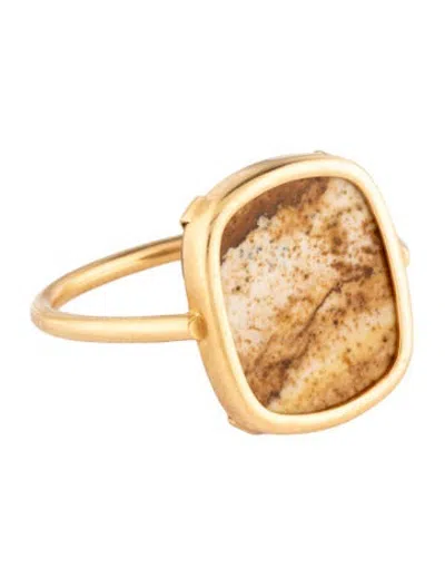 Pre-owned Ginette Ny 18k Jasper Picture Cocktail Ring In Brown/neutrals