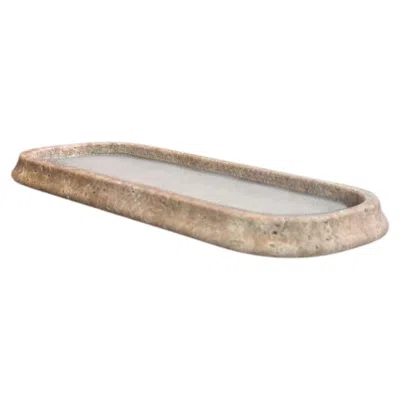 Pre-owned Giobagnara Rodi Walnut Travertino Marble And Calfskin Golf Mud Valet Tray Small In Beige