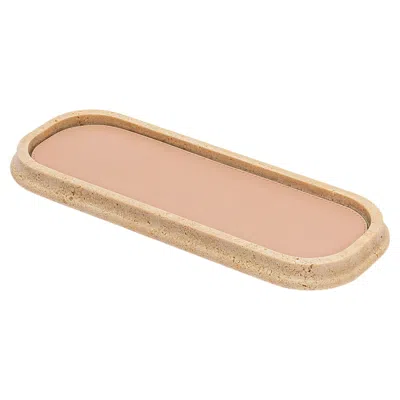 Pre-owned Giobagnara Rodi Walnut Travertino Marble And Golf Stone Valet Tray Small In Beige