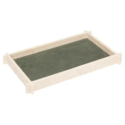 Pre-owned Giobagnara Structura Leather & Marble Medium Long Rectangular Valet Tray By  In Beige