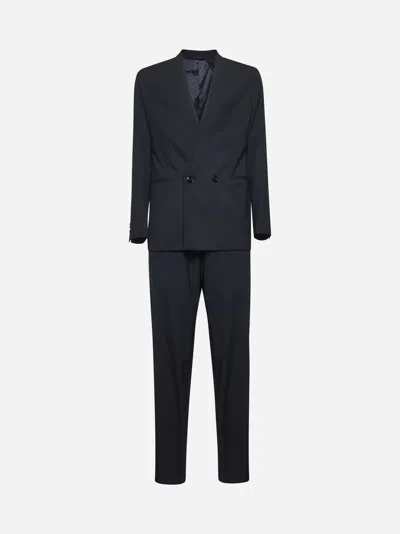 Giorgio Armani Blue Canneté Virgin Wool Suit