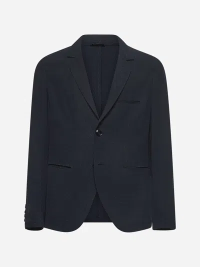 Giorgio Armani Blue Chevron Jacquard Single-breasted Blazer