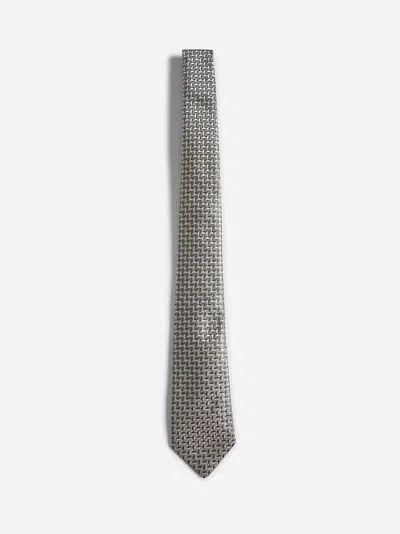 Giorgio Armani Grey Jacquard Silk And Cotton Tie
