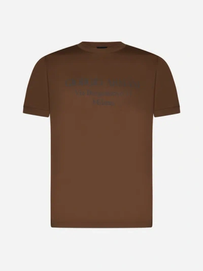 Giorgio Armani Logo Cotton T-shirt In Cognac